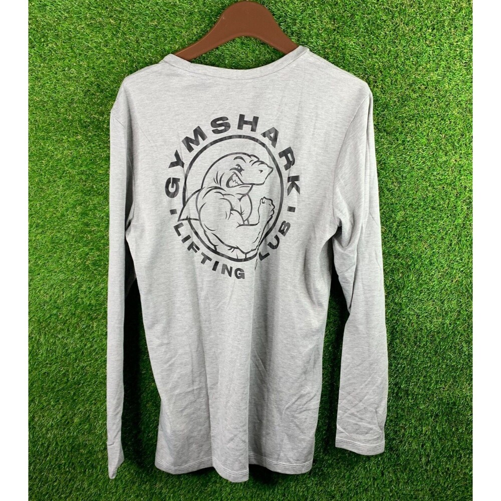 GymShark Shirt Mens Sm Gray Lifting Club L/S Shark